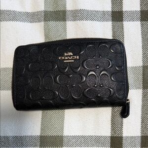 Coach Black Embossed Leather Key & Card Holder